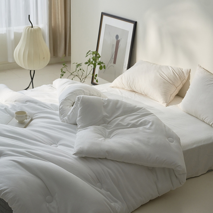 91家纺网 家纺一手货源 找家纺 欧夏家纺 2024新款日式素棉提花大豆被明太西川 白色