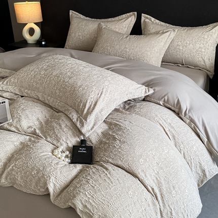 2025新款水洗棉双层纱提花四件套-洛伊 洛伊浅咖