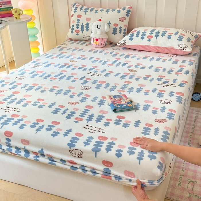 91家纺网 家纺一手货源 找家纺  星座家纺 2025新款小清新牛奶绒单床笠 花束