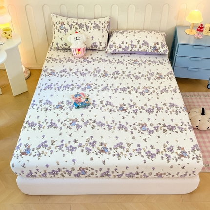 91家纺网 家纺一手货源 找家纺  星座家纺 2025新款小清新牛奶绒单床笠 紫色小兔