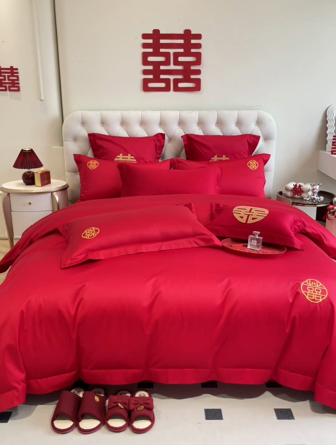 91家纺网 家纺一手货源 找家纺 欧乐蒂 2025新款亲肤棉婚庆刺绣四件套系列 唯一