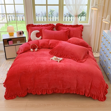 91家纺网 家纺一手货源 找家纺 （总）喜梦缘家纺  2025新款直播热款高克重韩版牛奶绒四件套婚庆四件套双拼四件套