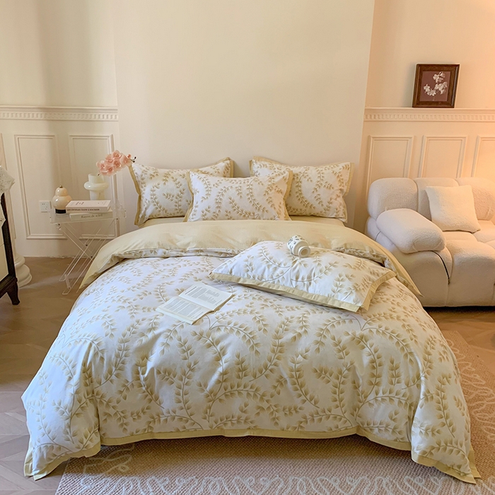 91家纺网 家纺一手货源 找家纺 2024新款全棉磨毛印花系列四件套 仙草