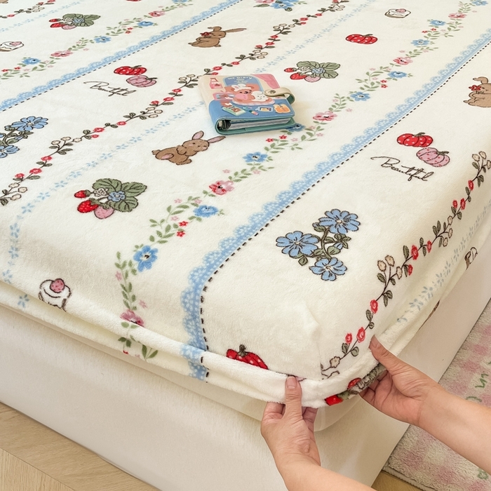 91家纺网 家纺一手货源 找家纺  星座家纺 2025新款小清新牛奶绒单床笠 动物小花