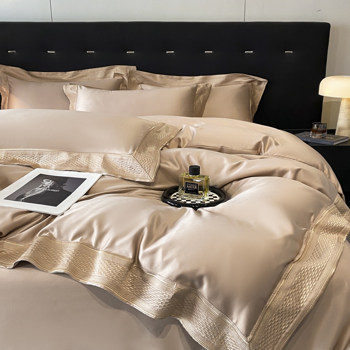 91家纺网 家纺一手货源 找家纺 欧乐蒂 2025新款高支高密水洗贡缎全棉四件套-简爱 简爱香槟金