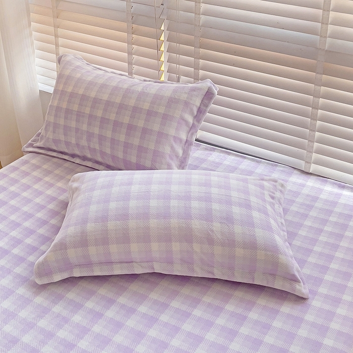 91家纺网 家纺一手货源 找家纺 简一 2024新款牛奶绒无印风ins风方格系列-单枕套 无印风方格方格-浅紫