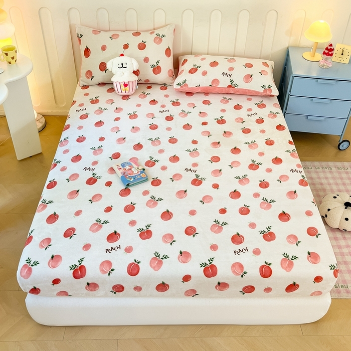 91家纺网 家纺一手货源 找家纺  星座家纺 2025新款小清新牛奶绒单床笠 水果派