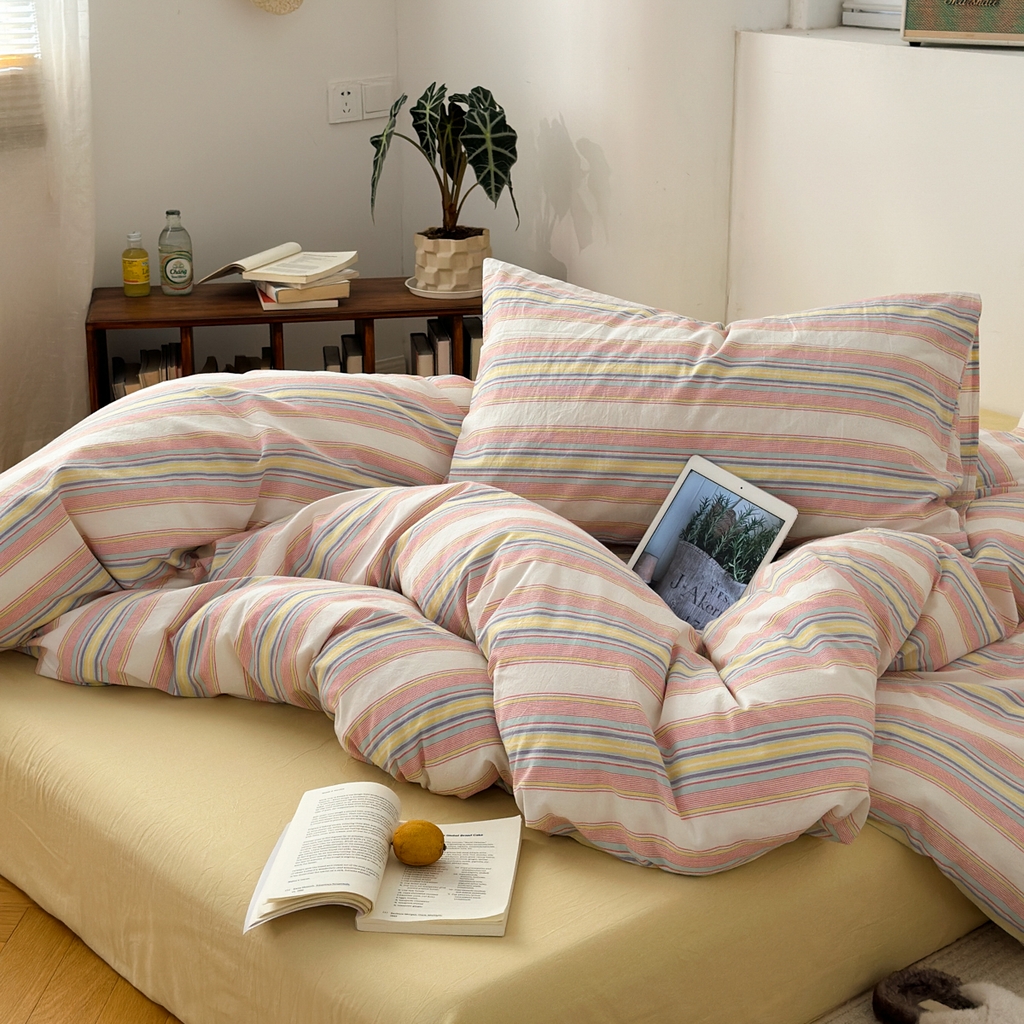 91家纺网 家纺一手货源 找家纺 （总）久典家居 2024新款水洗棉条纹系列单被套