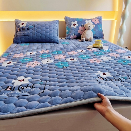 91家纺网 家纺一手货源 找家纺 （总）情煊家纺 2024新款A类牛奶绒夹棉床垫牛奶绒床垫三件套