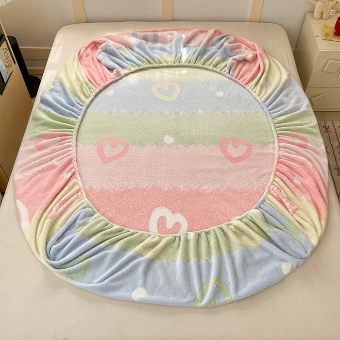 91家纺网 家纺一手货源 找家纺 川悦生活 2024新款高克重雪花绒加厚保暖床笠 床笠彩虹爱语