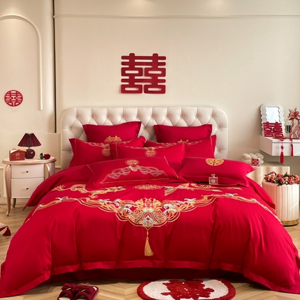 91家纺网 家纺一手货源 找家纺 （总）欧乐蒂 2025新款亲肤棉婚庆刺绣四件套系列