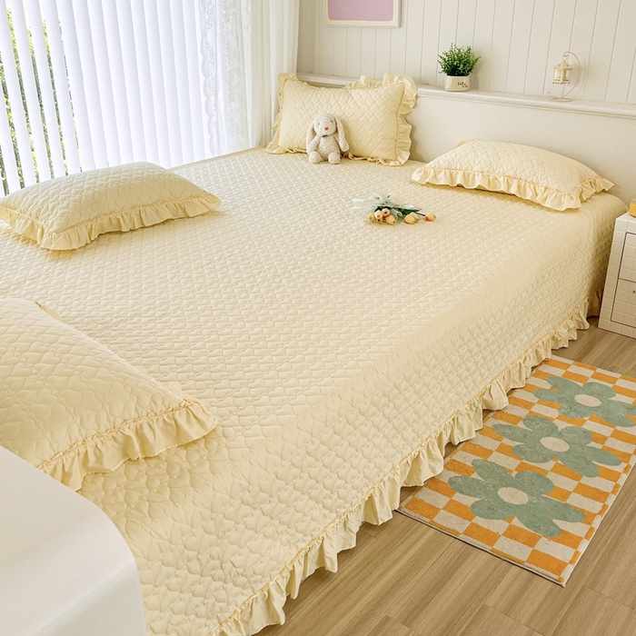 91家纺网 家纺一手货源 找家纺 暖居 2024支持定制纯棉榻榻米四件套全棉农村单件大炕盖纯色床单三件套系列 米黄