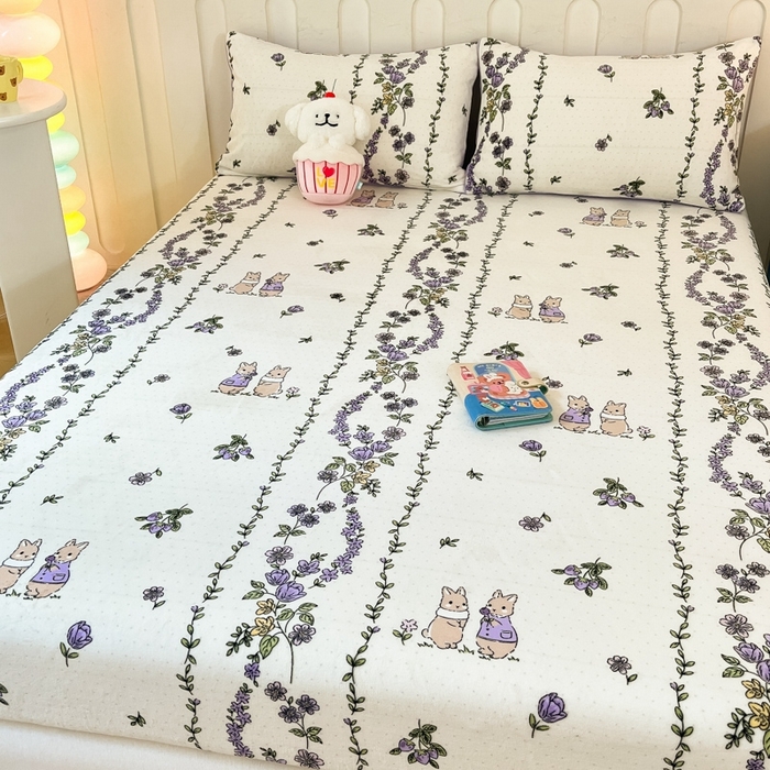 91家纺网 家纺一手货源 找家纺  星座家纺 2025新款小清新牛奶绒单床笠 兔兔伙伴