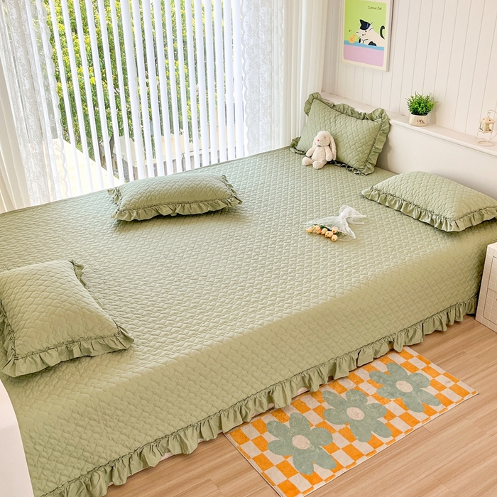 91家纺网 家纺一手货源 找家纺 暖居 2024支持定制纯棉榻榻米四件套全棉农村单件大炕盖纯色床单三件套系列 芥末绿