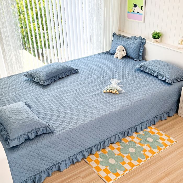 91家纺网 家纺一手货源 找家纺 暖居 2024支持定制纯棉榻榻米四件套全棉农村单件大炕盖纯色床单三件套系列 天空蓝