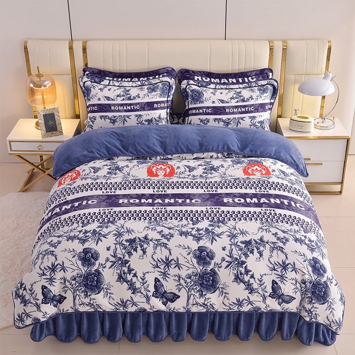 91家纺网 家纺一手货源 找家纺 曼尼家纺2025高克重直播印花床裙款法莱绒金貂珊瑚绒牛奶绒四件套 霸王茶姬