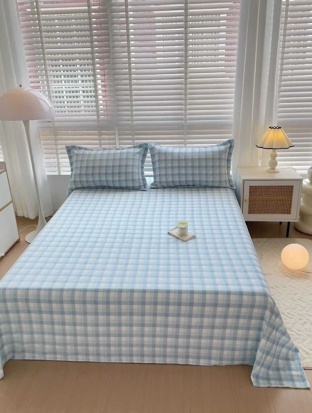 91家纺网 家纺一手货源 找家纺 简一 2024新款牛奶绒无印风ins风方格系列-单床单 无印风方格方格-浅蓝