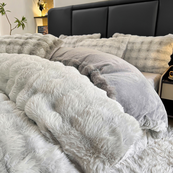 91家纺网 家纺一手货源 找家纺 金爱家 2024新品全消光A类纯色獭兔毛绒立体牛奶绒四件套-七彩泡泡 七彩泡泡灰