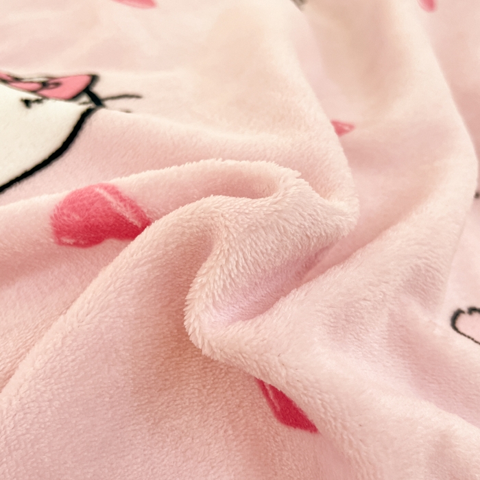 91家纺网 家纺一手货源 找家纺 桃子家居 2024新款三丽鸥卡通加厚高克重200克牛奶绒系列四件套 绒三丽鸥-粉心甜筒kitty