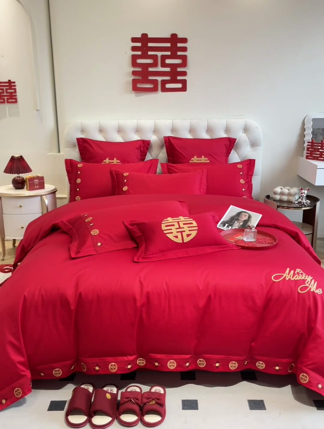 91家纺网 家纺一手货源 找家纺 欧乐蒂 2025新款亲肤棉婚庆刺绣四件套系列 爱相随