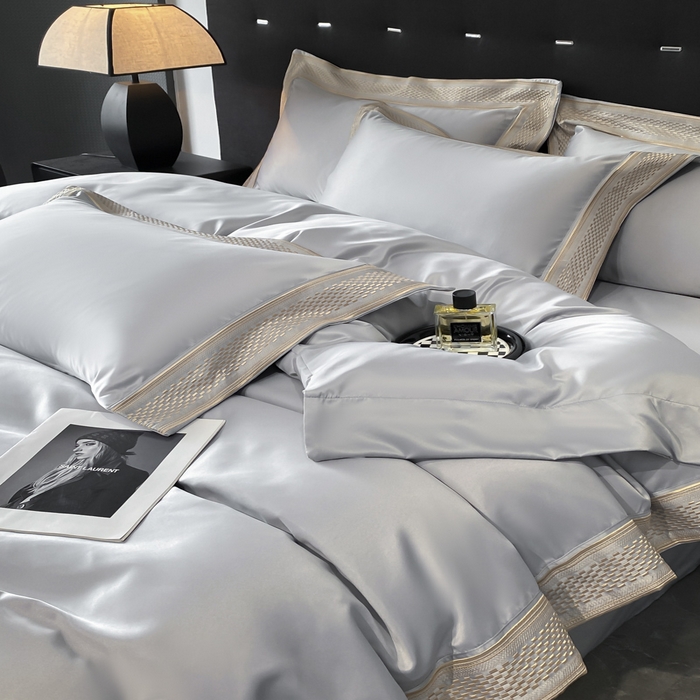 91家纺网 家纺一手货源 找家纺 欧乐蒂 2025新款高支高密水洗贡缎全棉四件套-简爱 简爱高级灰