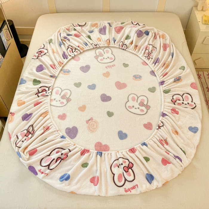 91家纺网 家纺一手货源 找家纺 川悦生活 2024新款高克重雪花绒加厚保暖床笠 床笠泡芙小兔