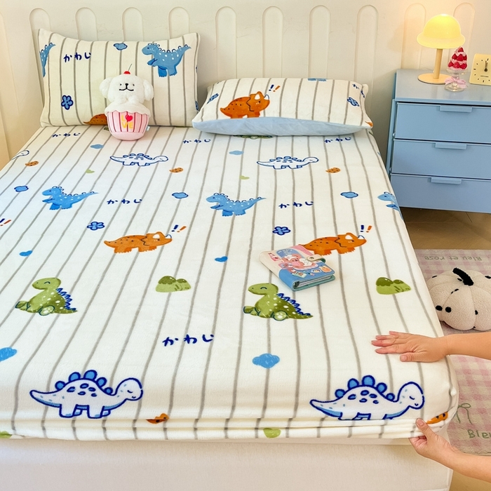 91家纺网 家纺一手货源 找家纺  星座家纺 2025新款小清新牛奶绒单床笠 动物世界