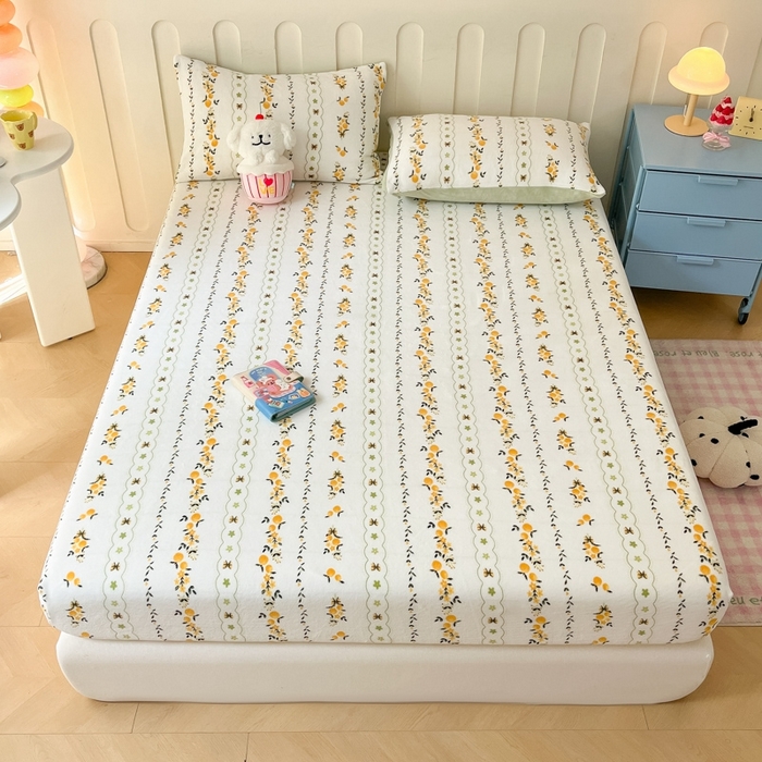 91家纺网 家纺一手货源 找家纺  星座家纺 2025新款小清新牛奶绒单床笠 蜜桔