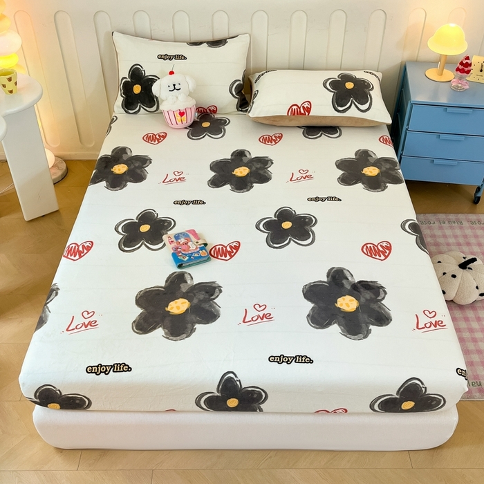 91家纺网 家纺一手货源 找家纺  星座家纺 2025新款小清新牛奶绒单床笠 爱心花朵