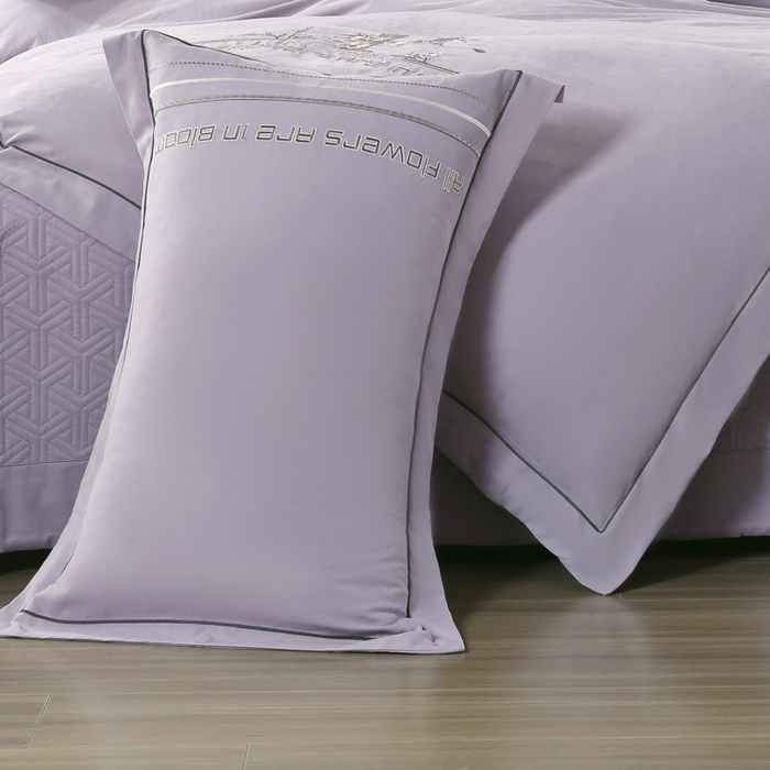 91家纺网 家纺一手货源 找家纺 OL家纺 2024新款磨毛暖绒床盖夹棉四件套刺绣轻奢风 香芋紫