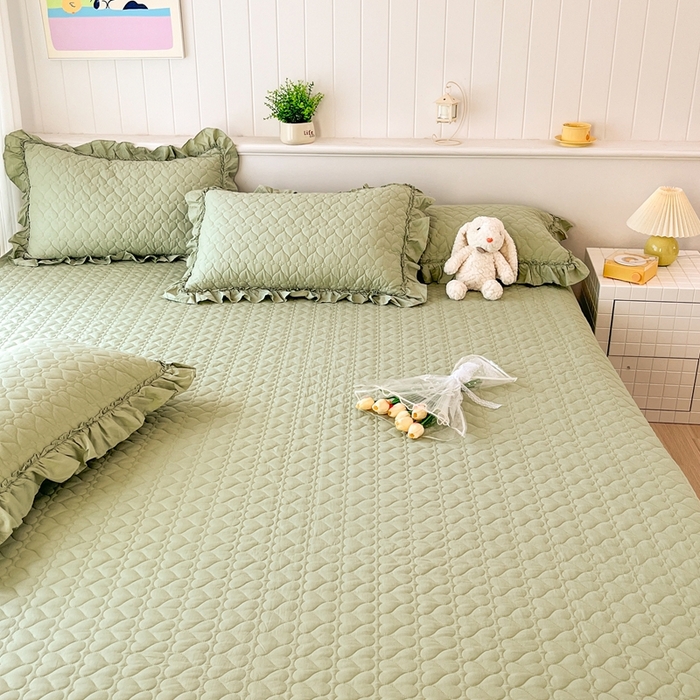 91家纺网 家纺一手货源 找家纺 暖居 2024支持定制纯棉榻榻米四件套全棉农村单件大炕盖纯色床单三件套系列 芥末绿