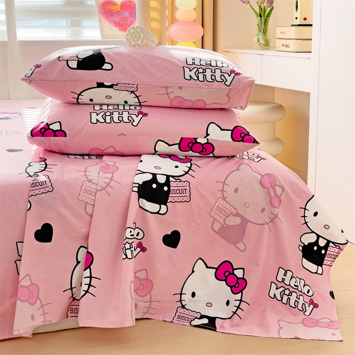 91家纺网 家纺一手货源 找家纺 名兮家居 2024新款正版授权经典奥特曼-三丽鸥全棉床单【含防伪标】 爱心kt