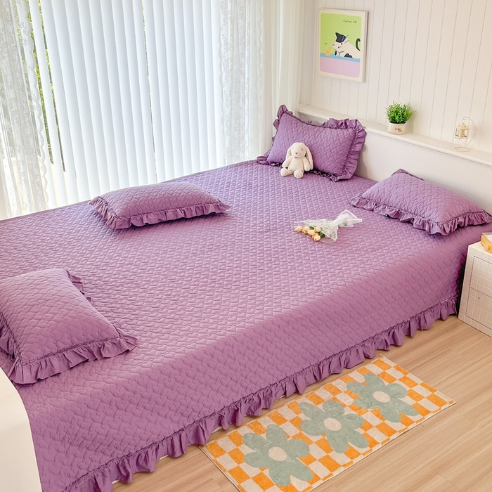 91家纺网 家纺一手货源 找家纺 暖居 2024支持定制纯棉榻榻米四件套全棉农村单件大炕盖纯色床单三件套系列 香芋紫色