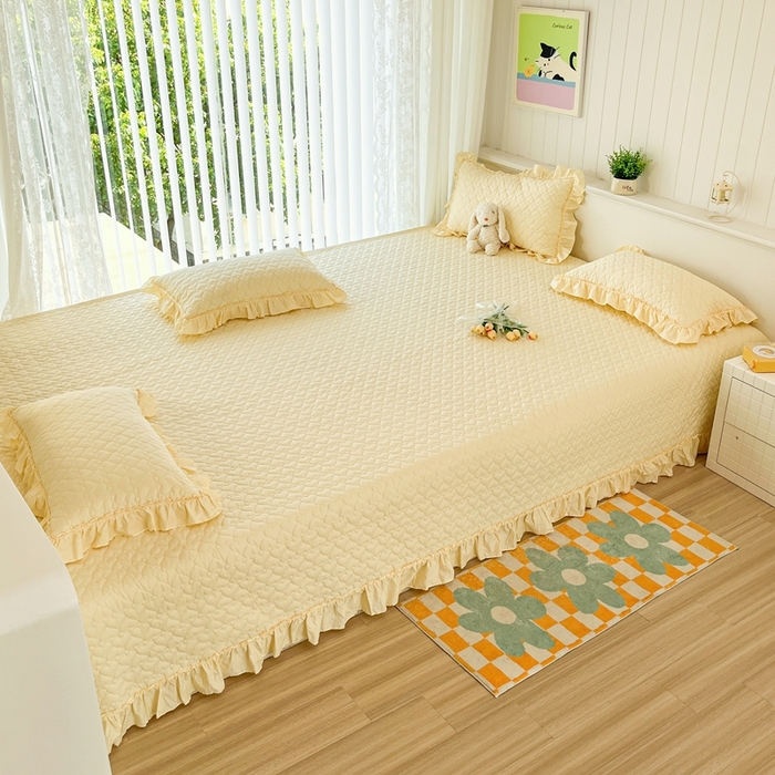 91家纺网 家纺一手货源 找家纺 暖居 2024支持定制纯棉榻榻米四件套全棉农村单件大炕盖纯色床单三件套系列 米黄