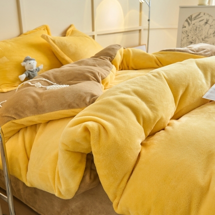 91家纺网 家纺一手货源 找家纺 （总）兰紫橙家纺 2025新款加厚保暖纯色双拼牛奶绒四件套