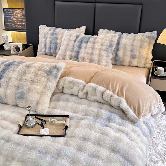 91家纺网 家纺一手货源 找家纺 金爱家 2024新品全消光A类纯色獭兔毛绒立体牛奶绒四件套-七彩泡泡 七彩泡泡蓝