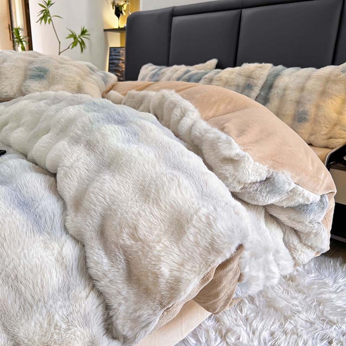 91家纺网 家纺一手货源 找家纺 金爱家 2024新品全消光A类纯色獭兔毛绒立体牛奶绒四件套-七彩泡泡 七彩泡泡蓝