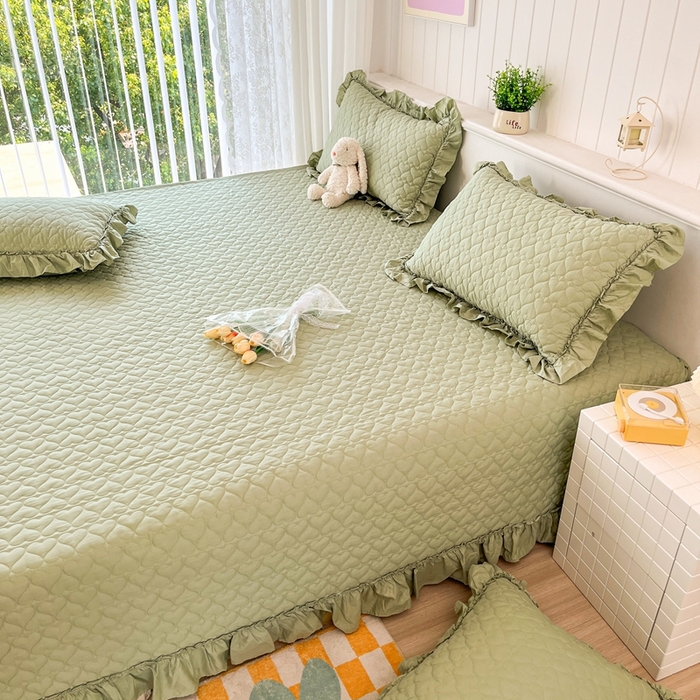 91家纺网 家纺一手货源 找家纺 暖居 2024支持定制纯棉榻榻米四件套全棉农村单件大炕盖纯色床单三件套系列 芥末绿