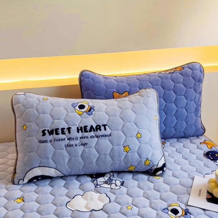 91家纺网 家纺一手货源 找家纺 情煊家纺 2024新款A类牛奶绒印花夹棉床垫 太空漫步