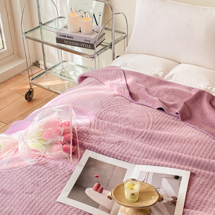 91家纺网 家纺一手货源 找家纺 胜权家纺 2024秋冬新款加厚双层婴儿绒复合雕花牛奶绒多功能毛毯盖毯空调毯子 普罗旺斯紫