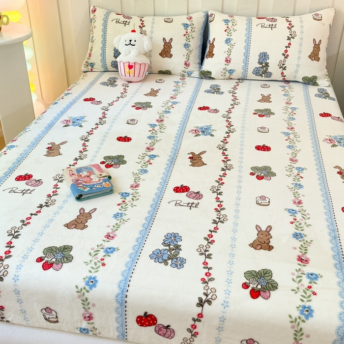 91家纺网 家纺一手货源 找家纺  星座家纺 2025新款小清新牛奶绒单床笠 动物小花