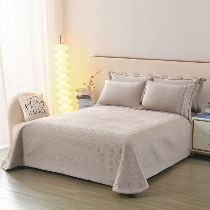 91家纺网 家纺一手货源 找家纺 OL家纺 2024新款磨毛暖绒床盖夹棉四件套刺绣轻奢风 奶咖色