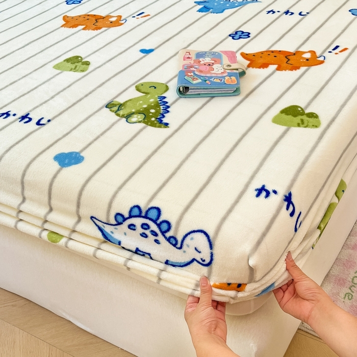 91家纺网 家纺一手货源 找家纺  星座家纺 2025新款小清新牛奶绒单床笠 动物世界