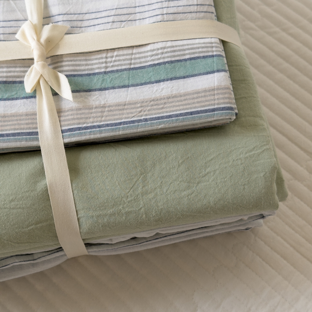 91家纺网 家纺一手货源 找家纺 久典家居 2024新款水洗棉条纹系列单被套 沐妍绿