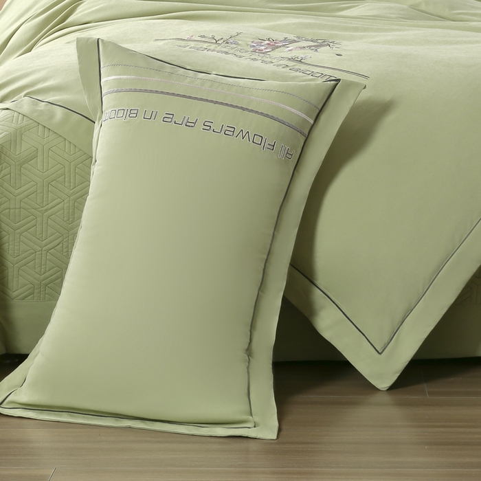 91家纺网 家纺一手货源 找家纺 OL家纺 2024新款磨毛暖绒床盖夹棉四件套刺绣轻奢风 苹果绿