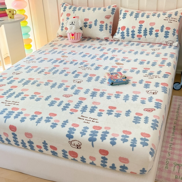 91家纺网 家纺一手货源 找家纺  星座家纺 2025新款小清新牛奶绒单床笠 花束