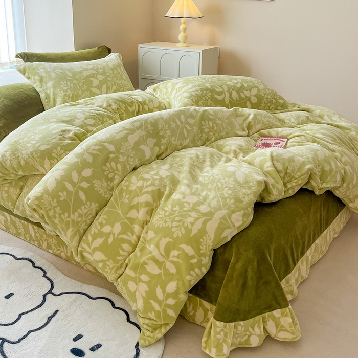 91家纺网 家纺一手货源 找家纺 呗旺鹿 2024新款高克重印花牛奶绒四件套 锦瑟