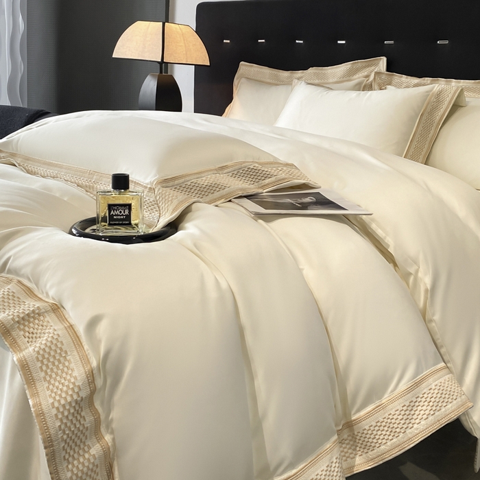 91家纺网 家纺一手货源 找家纺 欧乐蒂 2025新款高支高密水洗贡缎全棉四件套-简爱 简爱典雅白