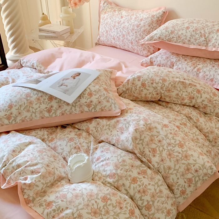 91家纺网 家纺一手货源 找家纺 2024新款全棉磨毛印花系列四件套 花语涧