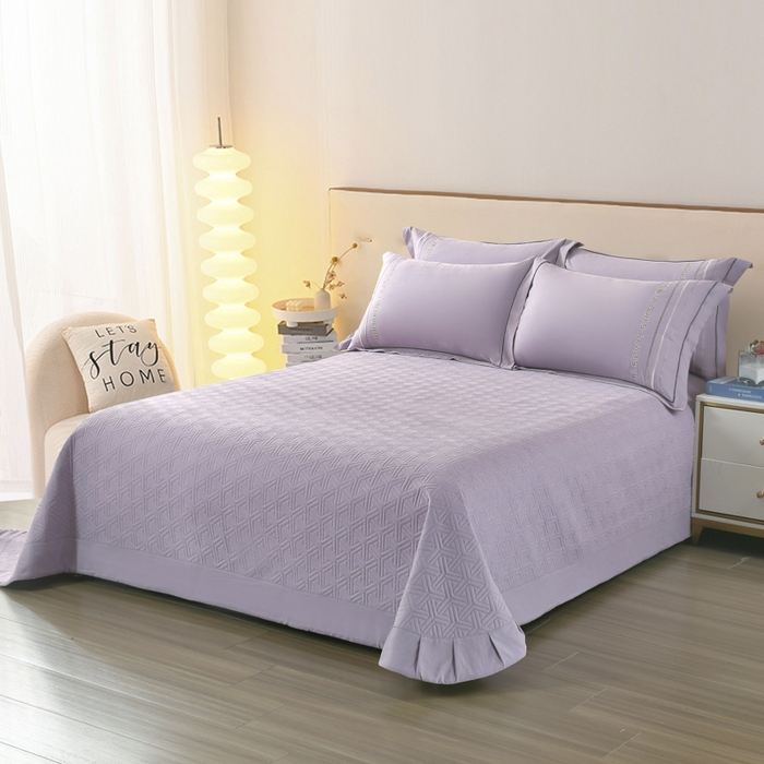 91家纺网 家纺一手货源 找家纺 OL家纺 2024新款磨毛暖绒床盖夹棉四件套刺绣轻奢风 香芋紫